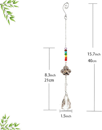 Dog Paw Prints Sun Catcher Pet Memorial Gifts Crystals Prisms Dog Remembrance Pet Sympathy Gift Hanging Window Garden Yard Tree Decor Wind Chime Rainbow Maker Suncatcher (2pcs Leaf)