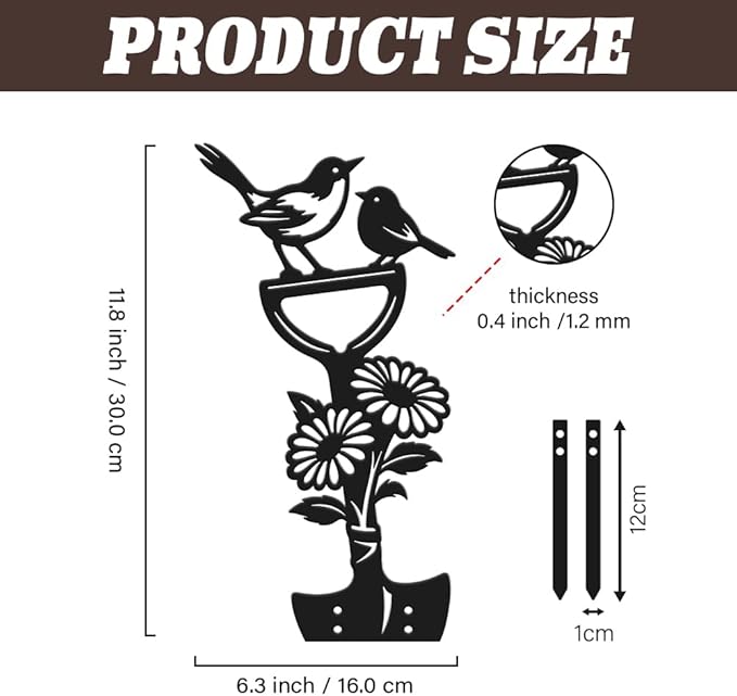 SUPERDANT Metal Garden Stake Bird Flower Silhouette Matte Black Powder Coated Iron Yard Art Decorative Plant Lawn Patio Courtyard Farmhouse Decoration Gift