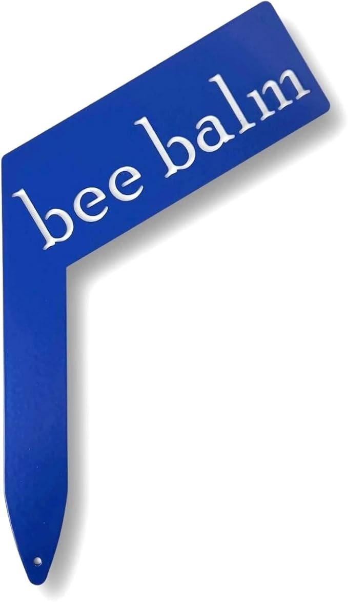 Planter Size Small Metal Garden Plant Vegetable Flower or Herb Markers 13.5 Inches Tall (bee balm, Blue)