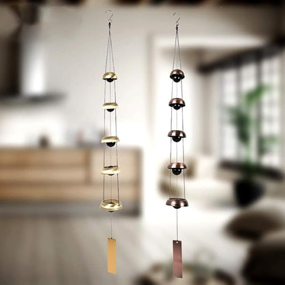 JIANWEI Bell Wind Chimes Temple Wind Bell, Vintage Copper Bell, Feng Shui Wind Chimes with 5 Bells, Memorial Wind Chime for Home Yard Balcony Window Outdoor(Bronze)