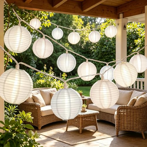 Abeja White Nylon Lantern String Lights - 8.5Ft, 10 Lights