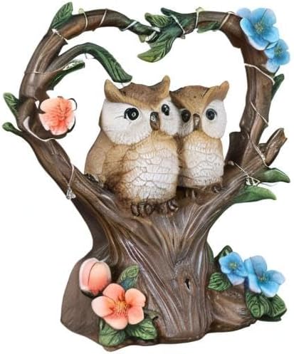 Owl Statue with Solar Lights Outdoor Decor, Resin Owls Figurines for Garden Patio Lawn Decorations, Christmas Birthday Gifts for Women Friends (7.6Inches)