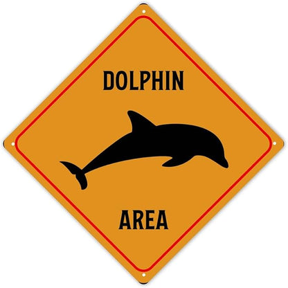 Caution Dolphin Crossing XING Tin Sign Dolphin Area Warning Street Sign Ocean Animal Novelty Caution Road Sign for Yard Garage Garden Outdoor Porch 15x15in