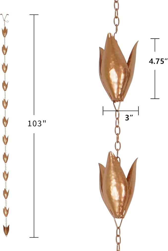 TZSSP Rain Chains Decorative Rain Chain Bell with 12 Cups, Rain Chain for Home Garden Patio Outdoor Decor,8-1/2 Length,Leaf