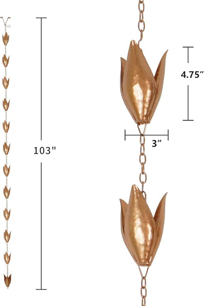 TZSSP Rain Chains Decorative Rain Chain Bell with 12 Cups, Rain Chain for Home Garden Patio Outdoor Decor,8-1/2 Length,Leaf