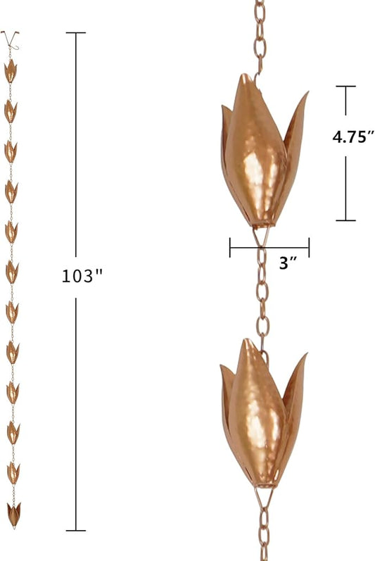 TZSSP Rain Chains Decorative Rain Chain Bell with 12 Cups, Rain Chain for Home Garden Patio Outdoor Decor,8-1/2 Length,Leaf