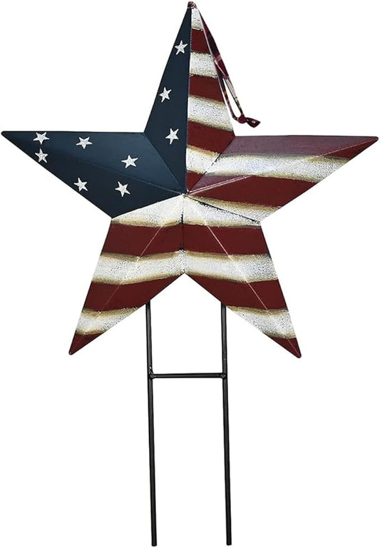 Metal Star Yard Signs 4th of July Decorations Outdoor, Patriotic US Flag Star Barn Decorative Garden Stakes for Fourth of July Garden Lawn Porch Independence Day Decor