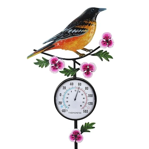 Outdoor Thermometer, 35" Tall No Battery Needed Outside Thermometer with Garden Stake, Hummingbird Wall Thermometer for Yard Patio Decor