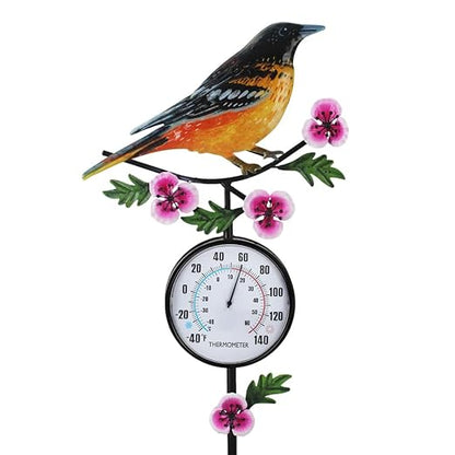 Outdoor Thermometer, 35" Tall No Battery Needed Outside Thermometer with Garden Stake, Hummingbird Wall Thermometer for Yard Patio Decor