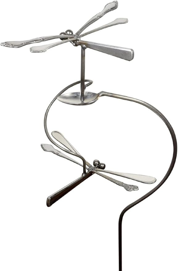 Modern Artisans American Made Dancing Dragonflies Balancing Garden Stake and Upcycled Utensil Sculpture