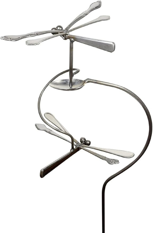 Modern Artisans American Made Dancing Dragonflies Balancing Garden Stake and Upcycled Utensil Sculpture
