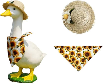Summer Porch Goose Outfits Sunflower Goose Outfit Spring Geese Clothes Costume with Straw Hat Scarf for 17-23" Lawn Cement Plastic Geese Statue for Garden Yard Decor Accessories