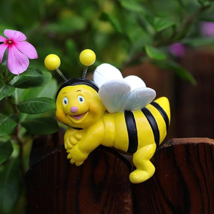 Set of 2 Bee Figure Plant Pot Hanger, Turtle Flower Pot Hugger, Resin Bees Statue, Funny Pot Huggers for Planters, Cute Climbing Animal Flower Pot Hugger, Garden Fence Balcony Patio Yard (BEE)