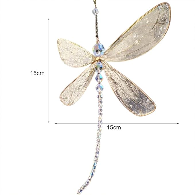 Dragonfly Pendant, Dragonfly Shape Rainbow Maker Hanging Crystal for Windows Garden Tree Car Wedding Room Decoration(15X15cm)