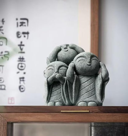 Mini Monk Buddha Statue Green Sandstone Statues Zen Monk Praying Statue Sculptures for Wealth Good Luck Feng Shui Decor Home Fish Tank Aquarium Garden (Style 3)