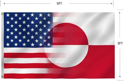 America Greenland Flag 3X5FT, USA Greenlander Friendship Flags, Both Sides Printed, Men Women Banner,Vibrant Colors, Double Stitched with 2 Brass Grommets, Bar Garden Street Decoration, GYM, Office Decor,Indoor Outdoor Use,Gifts. (Z-US-GL, 3x5ft)