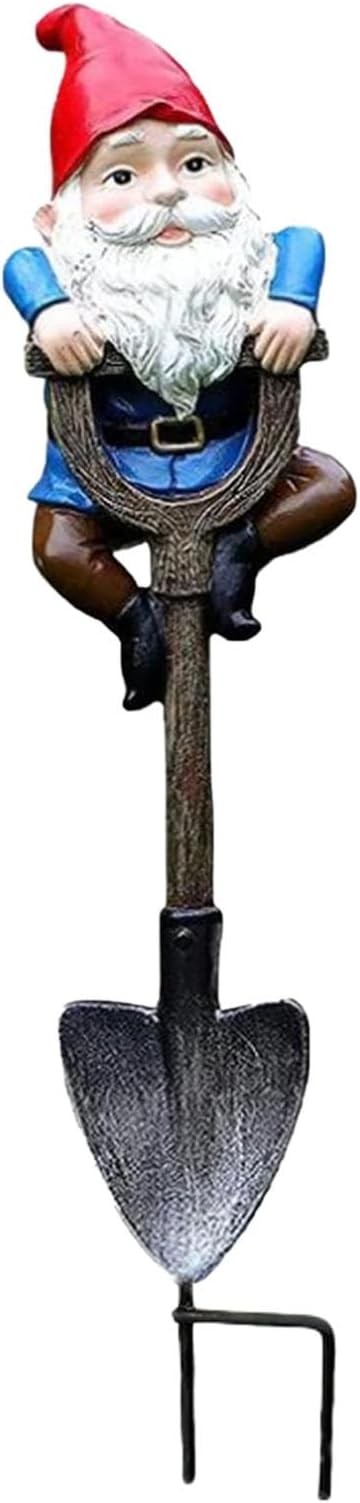 Outdoor Resin Garden Statue with Shovel, Handcrafted Frog Dwarf Rabbit Turtle Figurines for Lawn Decor, Weather-Resistant Yard Sculpture Art, Garden Ornament for Patio Lawn Landscape (Blue)