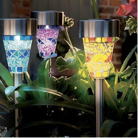 6-Pack Solar Mosaic Border Lawn Garden Lights, LED Mosaic Stake Lights Pathway Landscape Lighting for Patio Walkway Driveway Outdoor Christmas Garden Home Decoration (Multicolor)