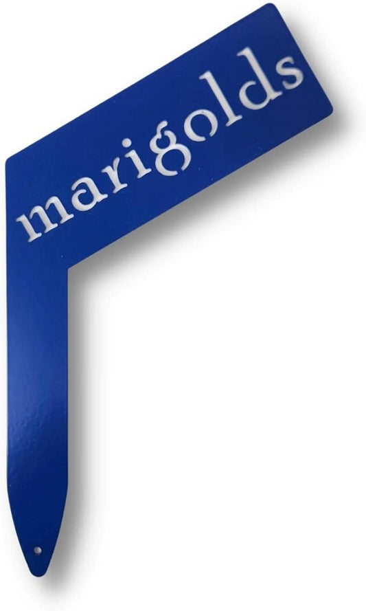 Planter Size Small Metal Garden Plant Vegetable Flower or Herb Markers 13.5 Inches Tall (marigolds, Blue)