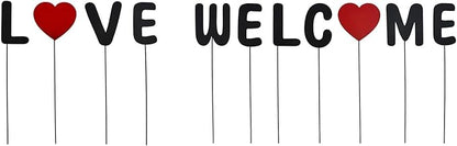 Metal Welcome Letter Yard Sign Garden Decor, Love Letter Word Yard Art Stake Metal Plant Pick Stick for Plant Pot Flower Bed Indoor Outdoor Patio Lawn Spring Decor (Love welcome)
