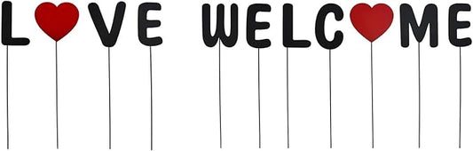 Metal Welcome Letter Yard Sign Garden Decor, Love Letter Word Yard Art Stake Metal Plant Pick Stick for Plant Pot Flower Bed Indoor Outdoor Patio Lawn Spring Decor (Love welcome)