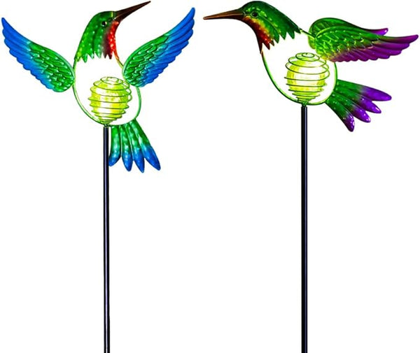 Hummingbird Solar Garden Stakes Lights 2 Pack,Solar Hummingbird Bird Figurine Outdoor Lights for Spring Garden Pathway Lawn Yard Decoration