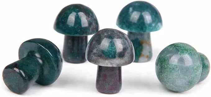 15PCS Indian Agate Natural Stones Mushroom Sculpture Decor Crystal for Home Crafts Flower Pot Gemstone Mini Mushroom Hand Making Yard Decoration
