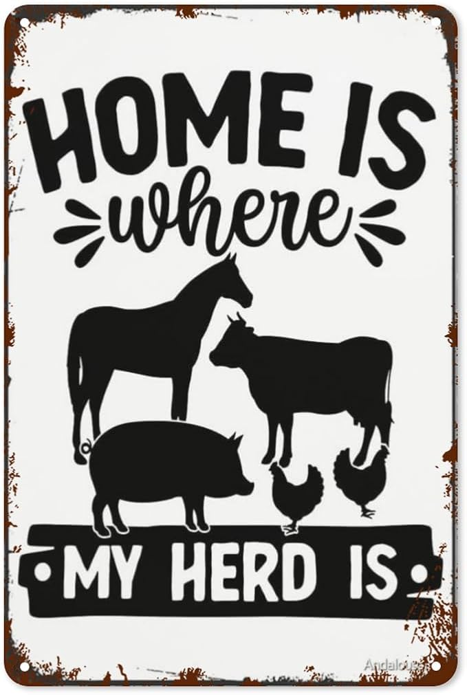 patio wall decor Home Is Where My Herd Iss metal signs Cafe Wall Decor for Home,Bathroom,Yard,Kitchen,Office,Cafe,Hotel Funny Quotes & Inspirational Life Sayings 8X12inch