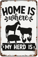 patio wall decor Home Is Where My Herd Iss metal signs Cafe Wall Decor for Home,Bathroom,Yard,Kitchen,Office,Cafe,Hotel Funny Quotes & Inspirational Life Sayings 8X12inch