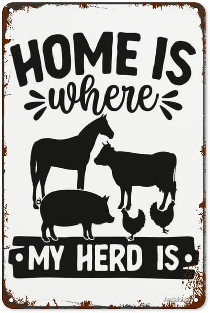 patio wall decor Home Is Where My Herd Iss metal signs Cafe Wall Decor for Home,Bathroom,Yard,Kitchen,Office,Cafe,Hotel Funny Quotes & Inspirational Life Sayings 8X12inch