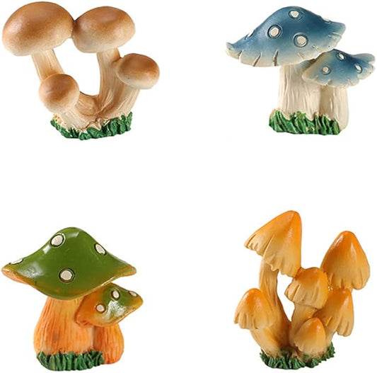 DIYOMR Creative Resin Mushroom Series Fairy Garden Accessories,Mushrooms Figurines Craft Indoor Outdoor Decor for Home DIY Windowsill Tabletop Garden Micro Landscape Decor Bonsai Ornaments, 4Pcs
