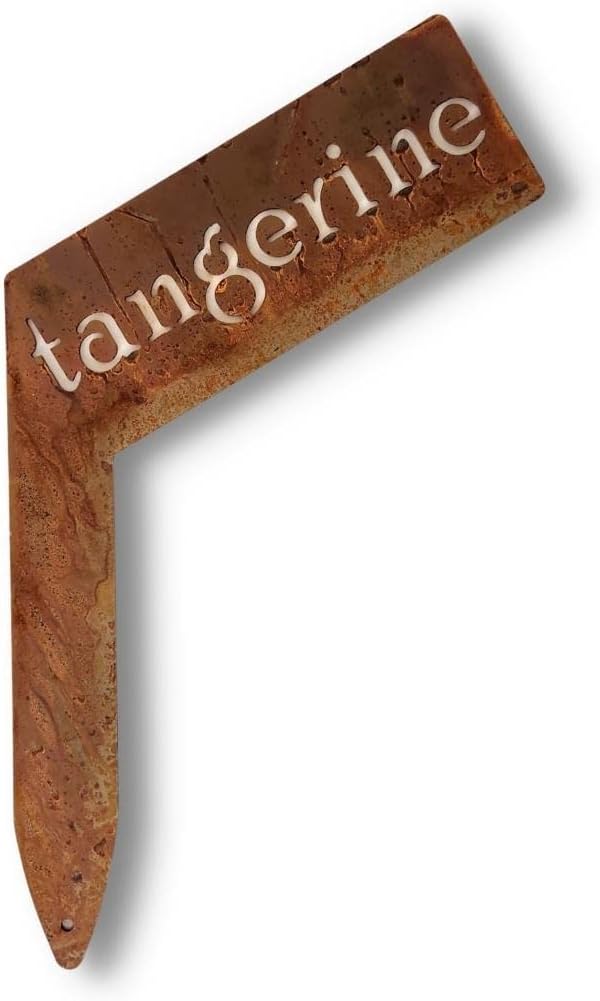 Planter Size Small Metal Garden Plant Vegetable Flower or Herb Markers 13.5 Inches Tall (tangerine, Naturally Rusted)