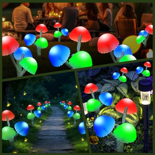 Solar Mushroom Lights - 6 Pack 18LED Multi-Color