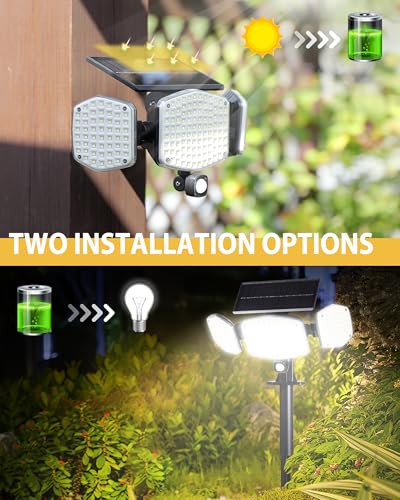 Solar Motion Sensor Flood Lights - 2 Pack with Stakes