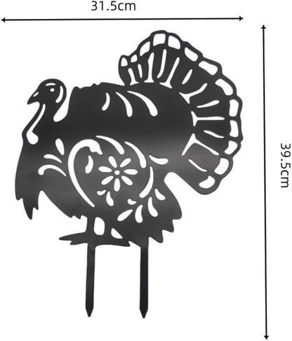 Turkey Animals Stakes Thanksgiving Day Ground Insertion Decor Vivid Hollow Iron Animal Statue for Courtyard Outdoor Yard Art Decorative (Rust)