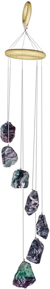 Nupuyai Wind Chimes - Unique Raw Stones Wind Chimes for Indoor Outdoor, Healing Stone Windchime Hanging Ornament for Home Garden, 17.7-21.7'', Fluorite