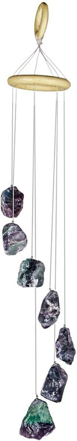 Nupuyai Wind Chimes - Unique Raw Stones Wind Chimes for Indoor Outdoor, Healing Stone Windchime Hanging Ornament for Home Garden, 17.7-21.7'', Fluorite