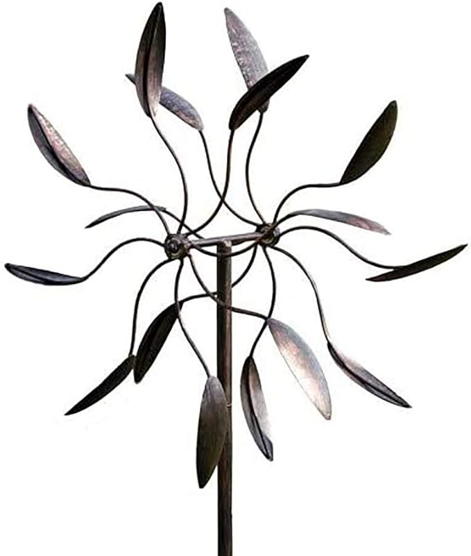 Evergreen Garden 82" Bronze Wind Spinner | Heavy Duty Powder Coated Metal Outdoor Twirler | Double Windmill | Ground Stake Included | 24-inches Wide | Decoration for Outside Yard and Garden