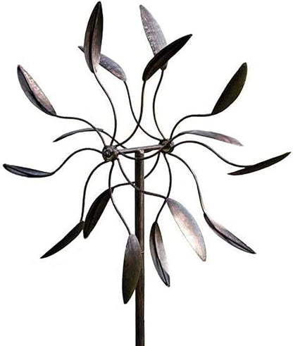 Evergreen Garden 82" Bronze Wind Spinner | Heavy Duty Powder Coated Metal Outdoor Twirler | Double Windmill | Ground Stake Included | 24-inches Wide | Decoration for Outside Yard and Garden