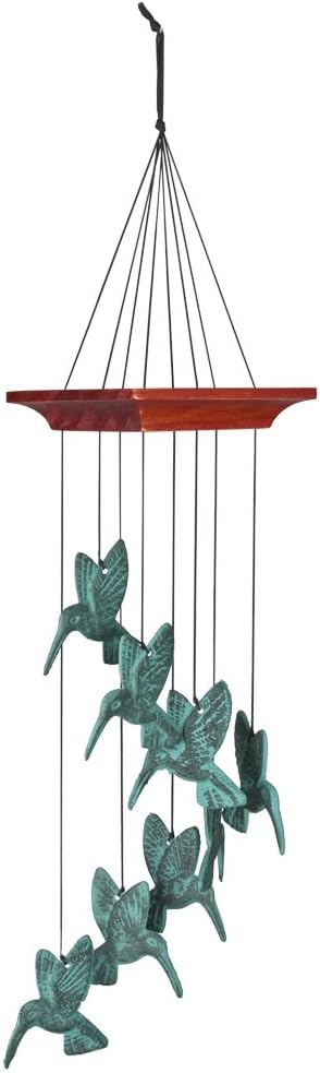 Woodstock Chimes Signature Collection, Woodstock Habitats, Hummingbird Spiral, 18'' Verdigris Habitats and Nature Wind Chimes for Outdoor, Patio, Home or Garden Décor (HHS)