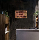 Funny Camping Signs Friday The 13th Metal Sign Welcome To Camp Crystal Lake Tin Sign Outdoor Party Vintage Coffee Bar Room Horror Decorations 12x8 Inch