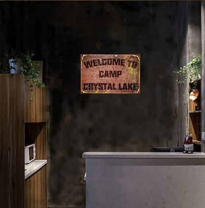 Funny Camping Signs Friday The 13th Metal Sign Welcome To Camp Crystal Lake Tin Sign Outdoor Party Vintage Coffee Bar Room Horror Decorations 12x8 Inch