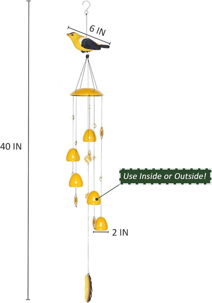 American Goldfinch Bird Wind Chimes with Bells, Large Unique Birds Chimes for Garden Backyard Church Hanging Decor, 40"