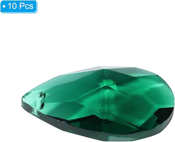 PATIKIL K9 Crystal Pendants Teardrop Beads, 10 Pack 38mm Chandelier Prisms Parts Hanging Beads DIY Lamp for Arts Crafts Decoration, Dark Green