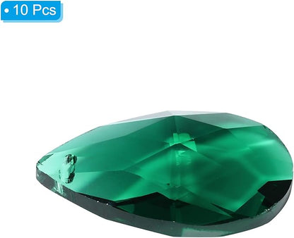 PATIKIL K9 Crystal Pendants Teardrop Beads, 10 Pack 38mm Chandelier Prisms Parts Hanging Beads DIY Lamp for Arts Crafts Decoration, Dark Green