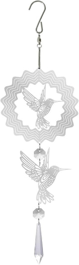 LONGSHENG - SINCE 2001 - Crystal Suncatcher Wind Spinner Pendant Hanging Silver Hummingbird Ornament Rainbow Maker Garden Patio Sun Catcher Glass Crystals for Indoor Outdoor Decoration