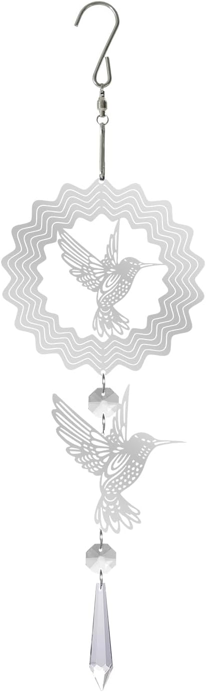 LONGSHENG - SINCE 2001 - Crystal Suncatcher Wind Spinner Pendant Hanging Silver Hummingbird Ornament Rainbow Maker Garden Patio Sun Catcher Glass Crystals for Indoor Outdoor Decoration