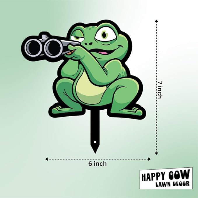 Garden Outdoor Small Metal Art 7"x 6" Weather Resistant Lawn Ornaments Sturdy Stakes Yard Sign Decoration for Patio (Frog with Shotgun)