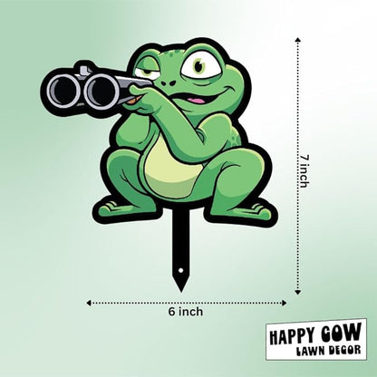 Garden Outdoor Small Metal Art 7"x 6" Weather Resistant Lawn Ornaments Sturdy Stakes Yard Sign Decoration for Patio (Frog with Shotgun)