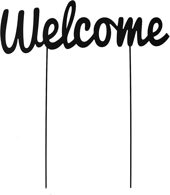 Metal Letters Garden Stakes Yard Art Word Sign Lawn Decoration Indoor Outdoor Plant Pot Decor Decorative Stick for Patio Pathway Flower Bed (Welcome)